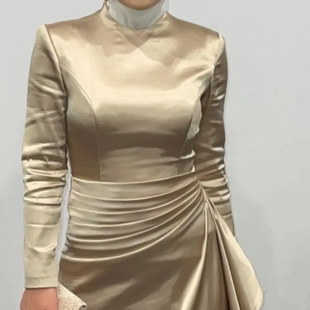 Jafrie By R Satin Long Sleeve Dress Gold Size 8 for rent on The Volte - main image