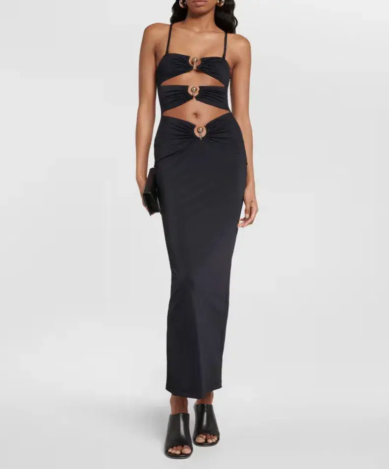 Christopher Esber Pierced Orbit Column Midi Dress Black Size 6 for rent on The Volte - main image