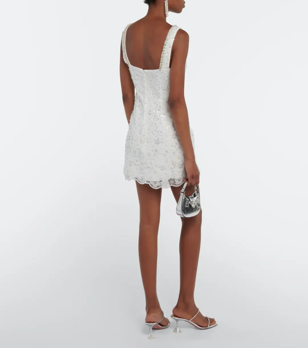 Self Portrait Crystal Embellished Mini Dress White Size 8 for rent on The Volte - main image