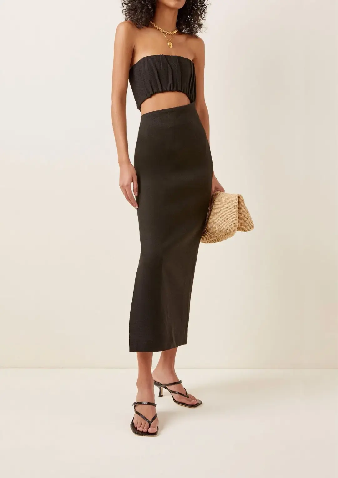 Sir the Label Yves Strapless Midi Dress In Black Size 8 for rent on The Volte - main image