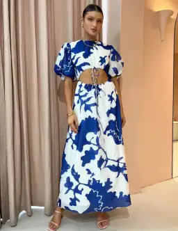 Sir the Label Vivi Puff Sleeve Maxi Dress Merce Abstract Print Size 8 for rent on The Volte - image 1