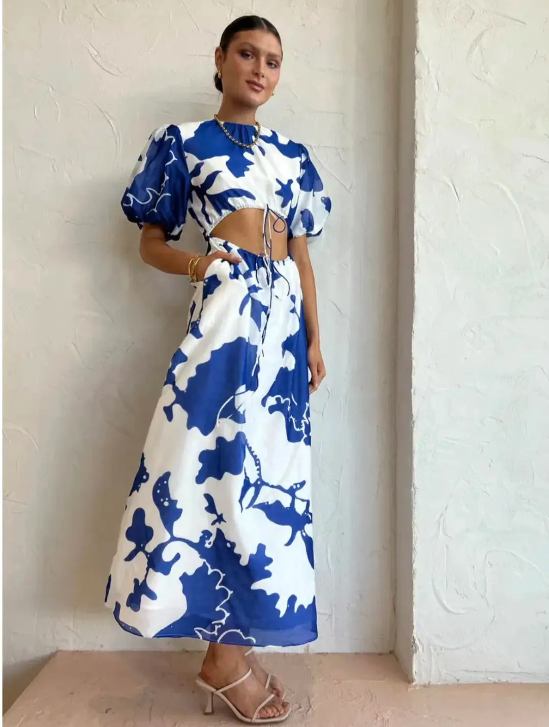 Sir the Label Vivi Puff Sleeve Maxi Dress Merce Abstract Print Size 8 for rent on The Volte - main image