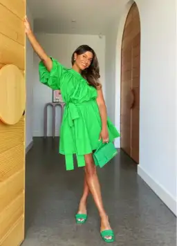 Oroton One Shoulder Mini Dress Green Size 6 for rent on The Volte - image 4