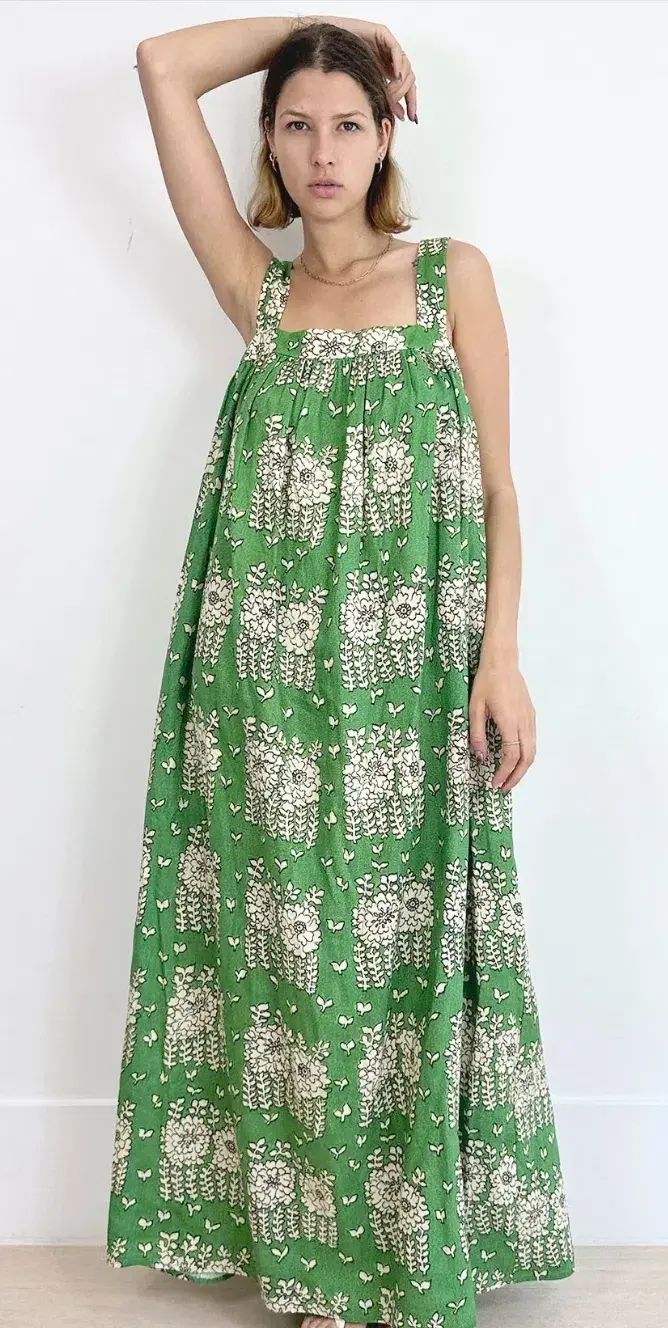 Oroton Posie Linen Maxi Dress Green Floral Size 8 for rent on The Volte - main image