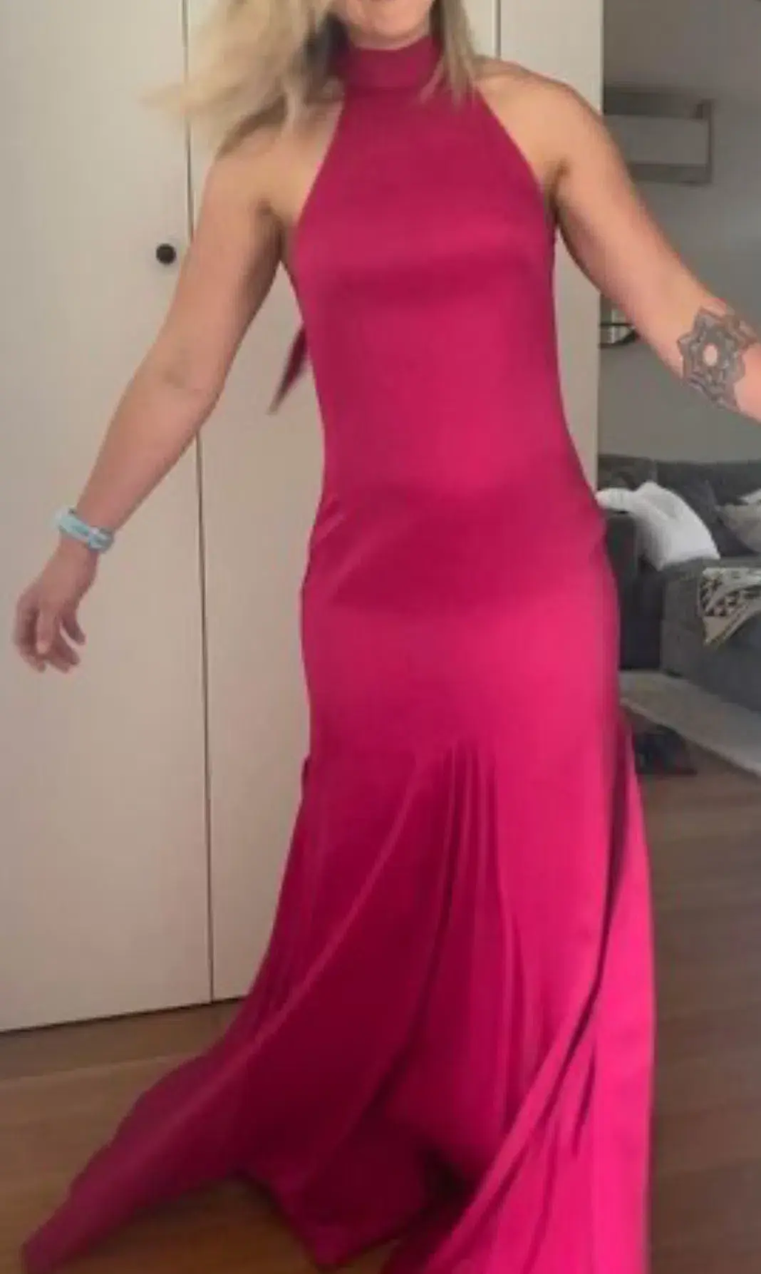 Sass & Bide Halter Neck Sleeveless Long Dress Fuchsia Size 8 - Image 3