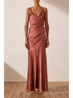 Shona Joy La Lune Cross Draped Maxi Dress in Terracotta Size AU 10