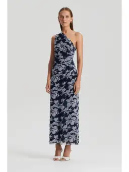 Scanlan Theodore Italian Floral Mesh Dress Navy Size AU 6 for rent on The Volte - image 1