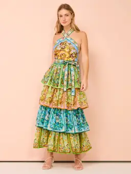 Alemais Dreamer Halter Tier Dress in Multi Size AU 8