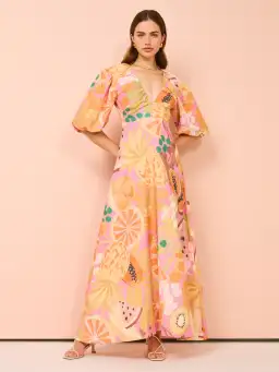 By Nicola Bolero Maxi Gathered Neckline Dress In Fruit Punch Size AU 8