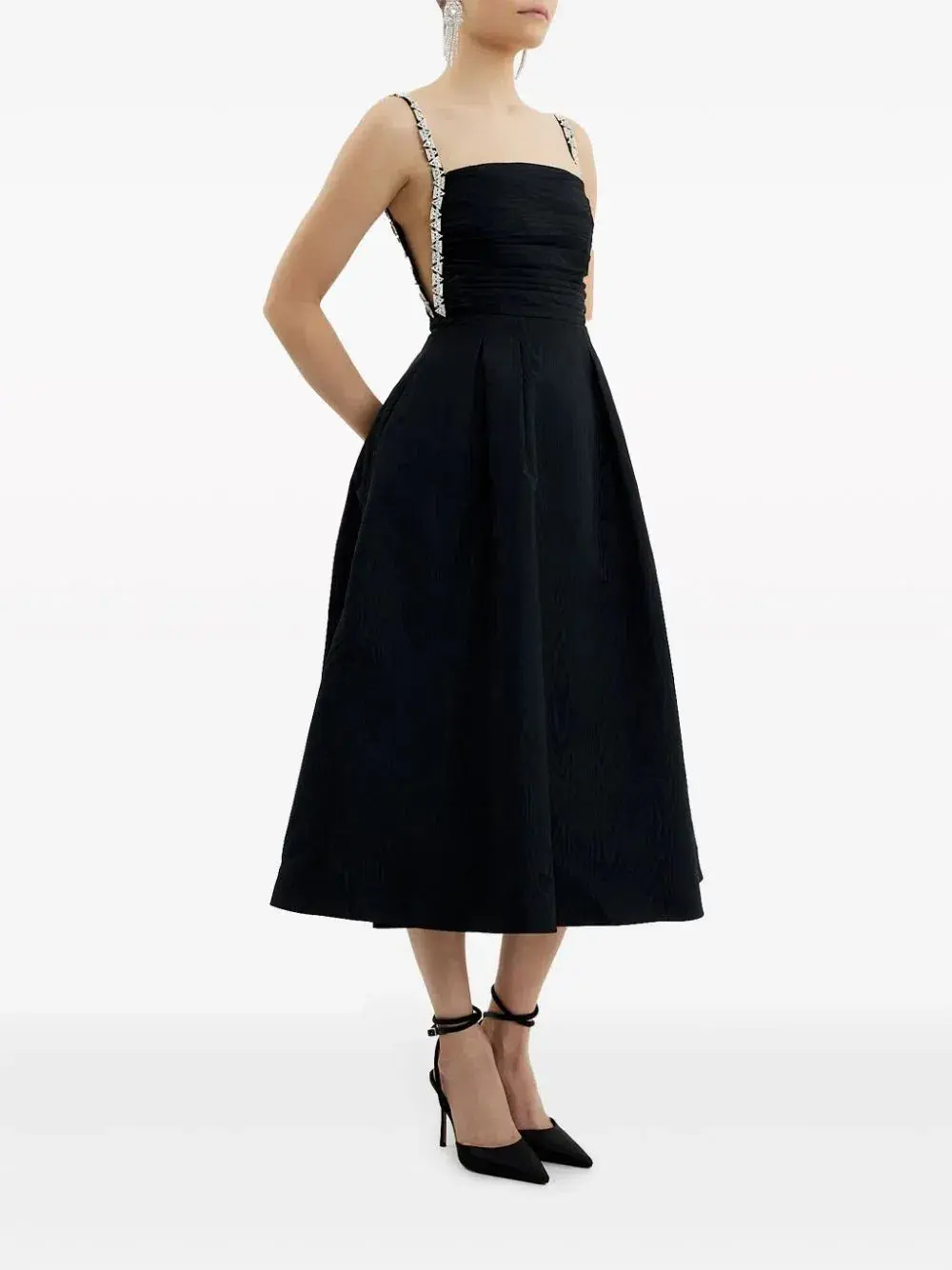 Rebecca Vallance Danielle Crystal-Embellished Midi Dress Black Size 8 for rent on The Volte - main image
