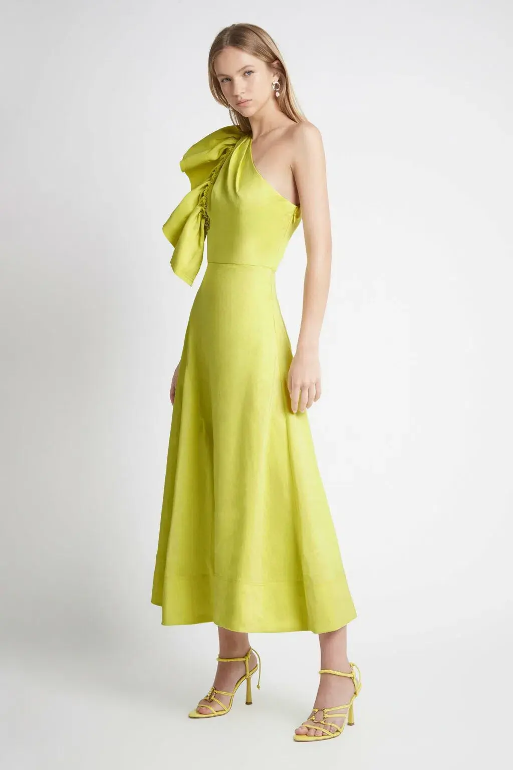 Aje Bonjour Asymmetric Midi Dress Lime Green Size 8 for rent on The Volte - main image