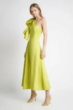 Aje Bonjour Asymmetric Midi Dress Lime Green Size 8 for rent on The Volte - image 1