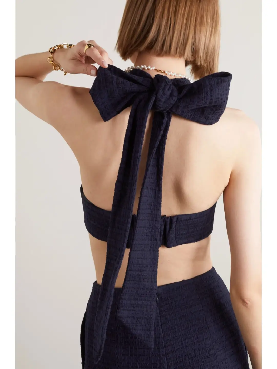 Zimmermann Runway Halter Neck Bodice and High Tide Tweed Short Set in Navy Size 0 / AU 8 for rent on The Volte - main image