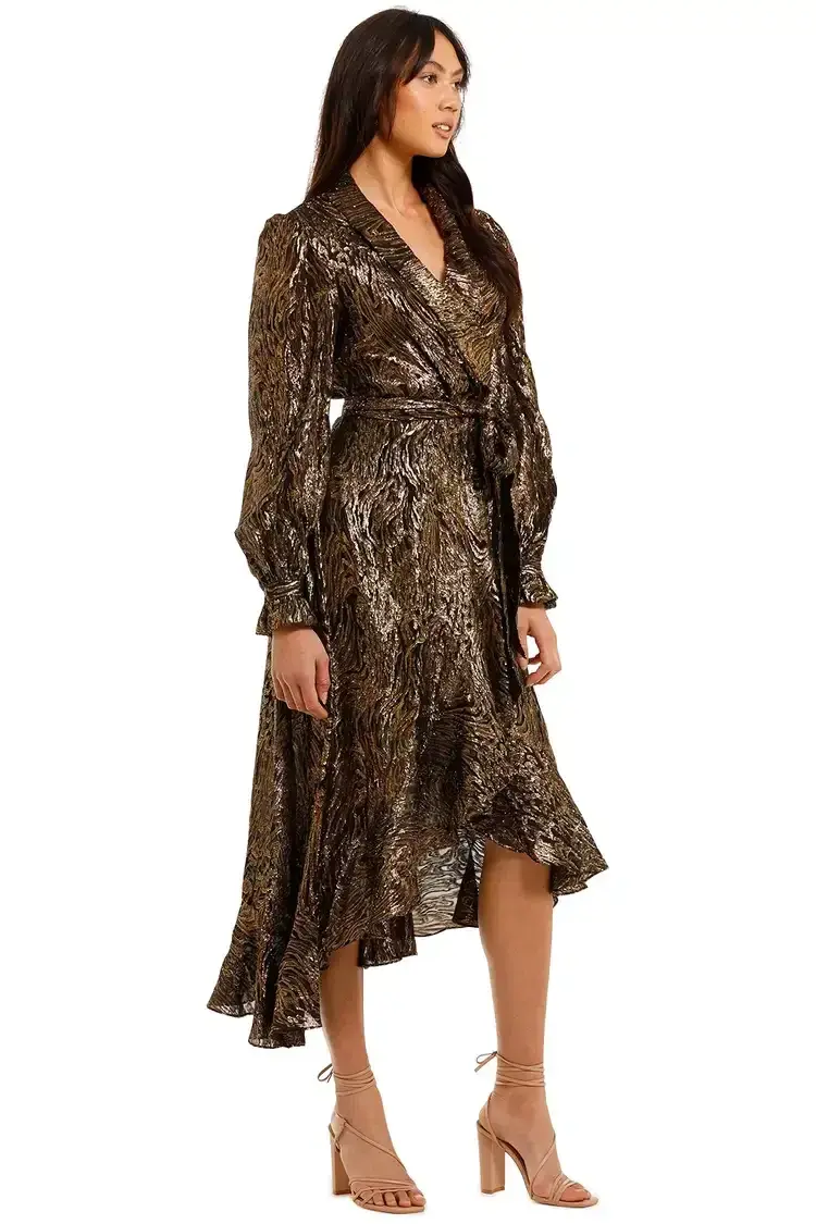 Rebecca Vallance Quixote Midi Dress in Gold Dark Size 16 for rent on The Volte - main image