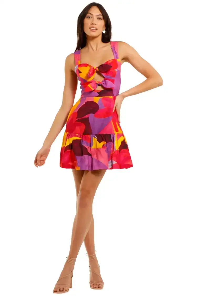 Rebecca Vallance Pablo Tie Mini Dress Multi Size 14 - Image 1