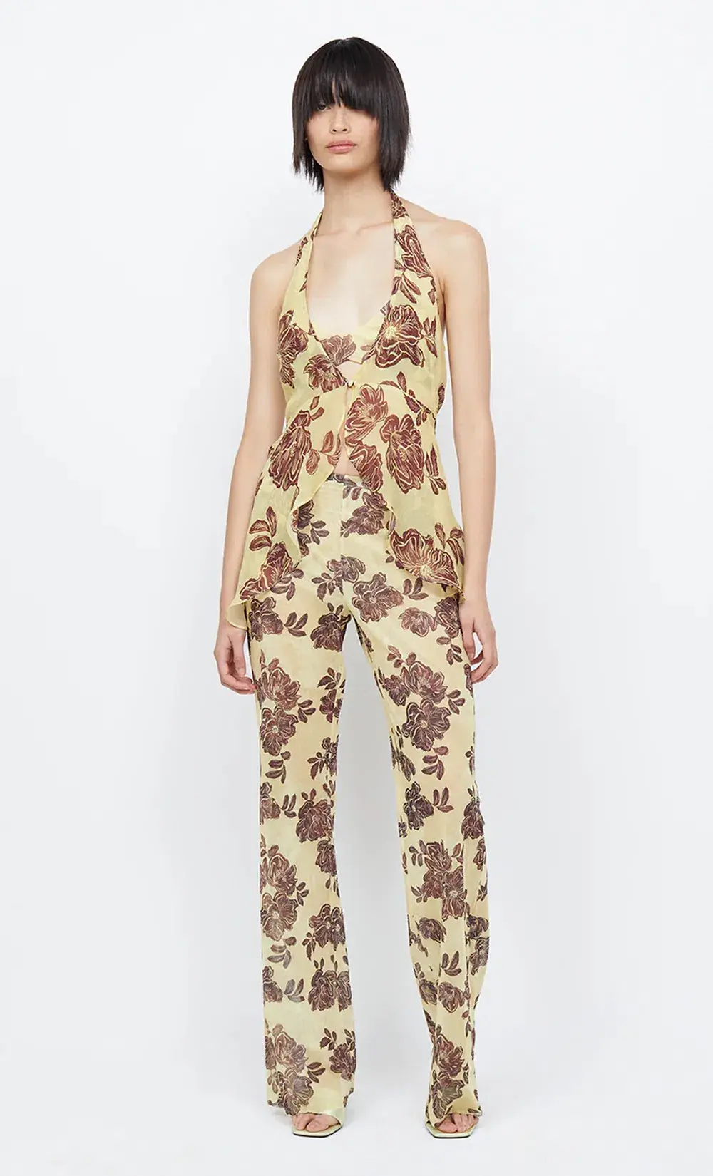 Bec and Bridge Malibu Bay Halter Top & Priya Pants Set Yellow Floral Size 8 for rent on The Volte - main image