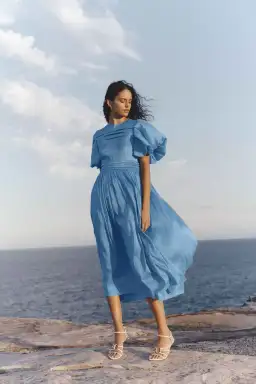 Aje Sylvia Pintuck Midi Dress Azure Blue Size 8