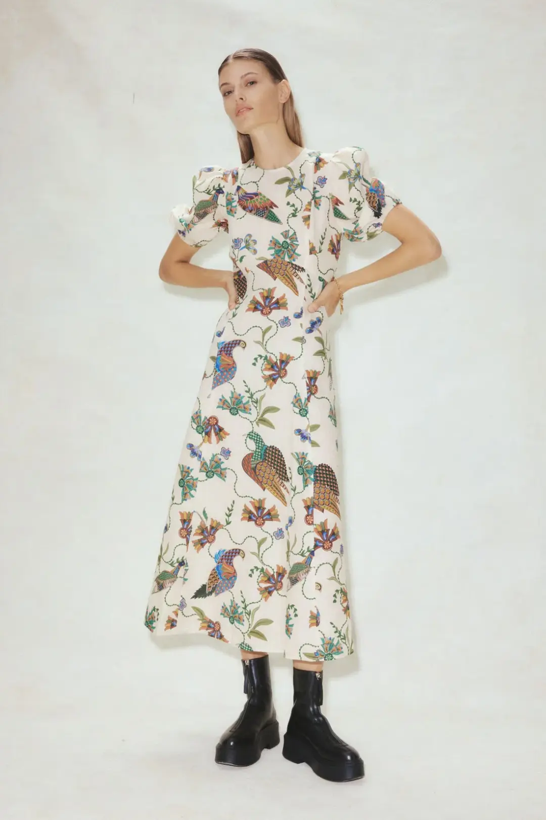 Alemais Birdie Linen Midi Dress Print Size AU 8 for rent on The Volte - main image