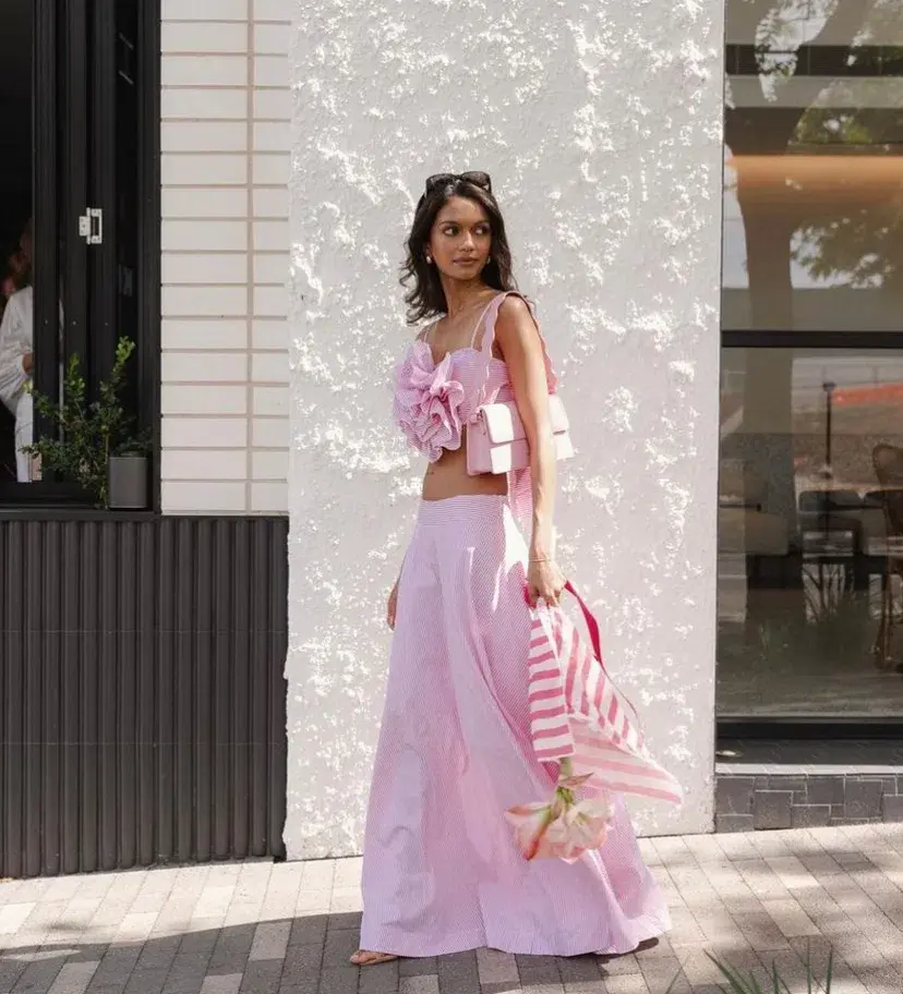 Aston Studio Eliza Skirt Pink Stripe Size 12 for rent on The Volte - main image