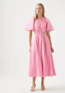 Aje Capucine Puff Sleeve Midi Dress Bon Bon Pink Size 6