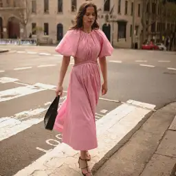 Aje Capucine Puff Sleeve Midi Dress Bon Bon Pink Size 6