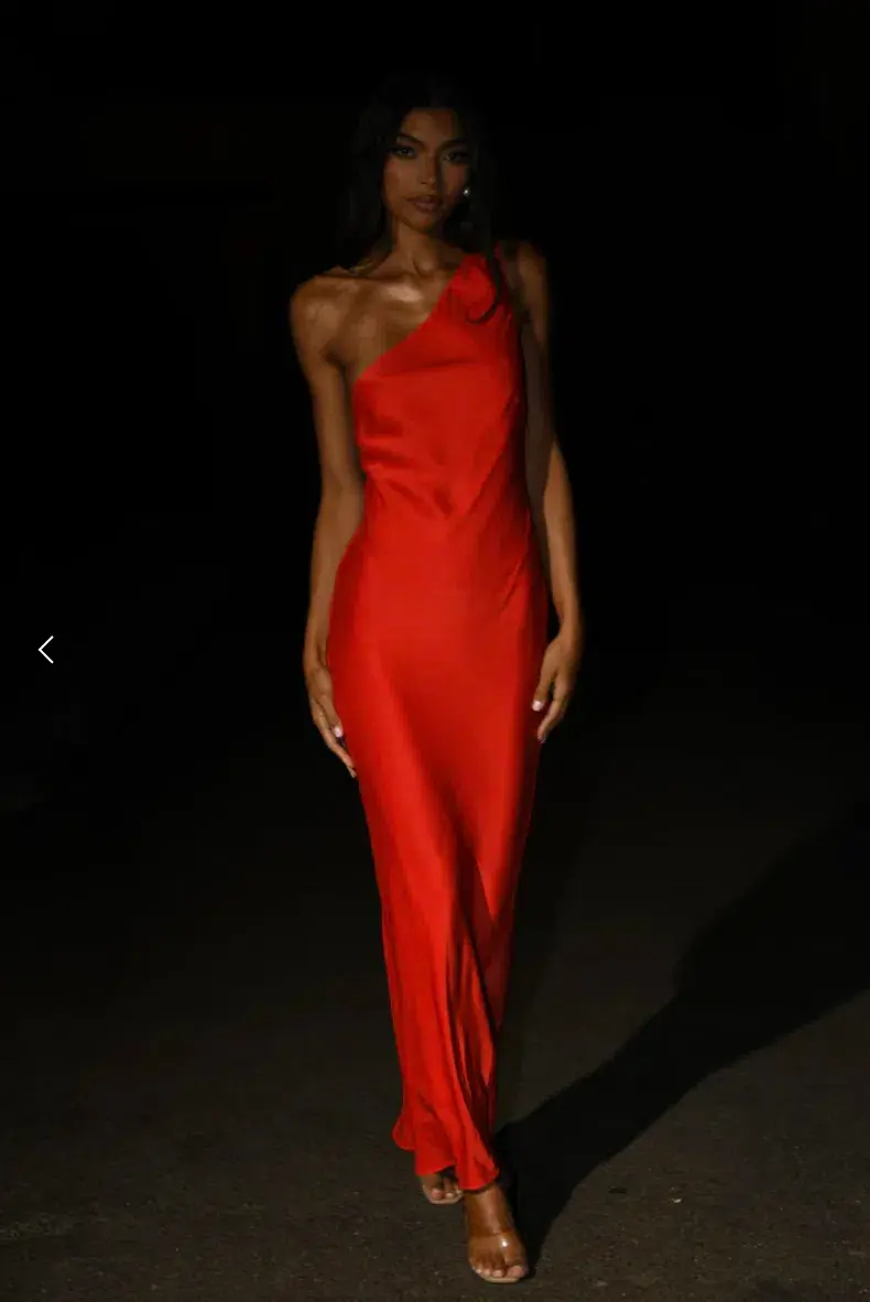 Meshki Alejandra One Shoulder Satin Maxi Dress Red Size L /Au 12 for rent on The Volte - main image