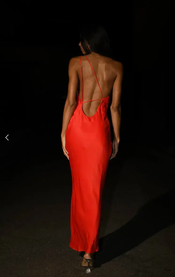 Meshki Alejandra One Shoulder Satin Maxi Dress Red Size L /Au 12 for rent on The Volte - main image