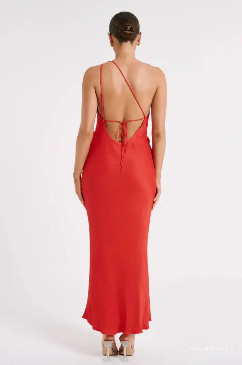 Meshki Alejandra One Shoulder Satin Maxi Dress Red Size L /Au 12 for rent on The Volte - main image