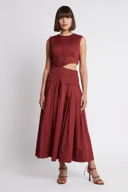 Aje Cascade Cut Out Dress Burgundy Size 8