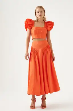 Aje Imagination Frill Top & Yves Midi Skirt in Orange Size 10 for rent on The Volte - image 1