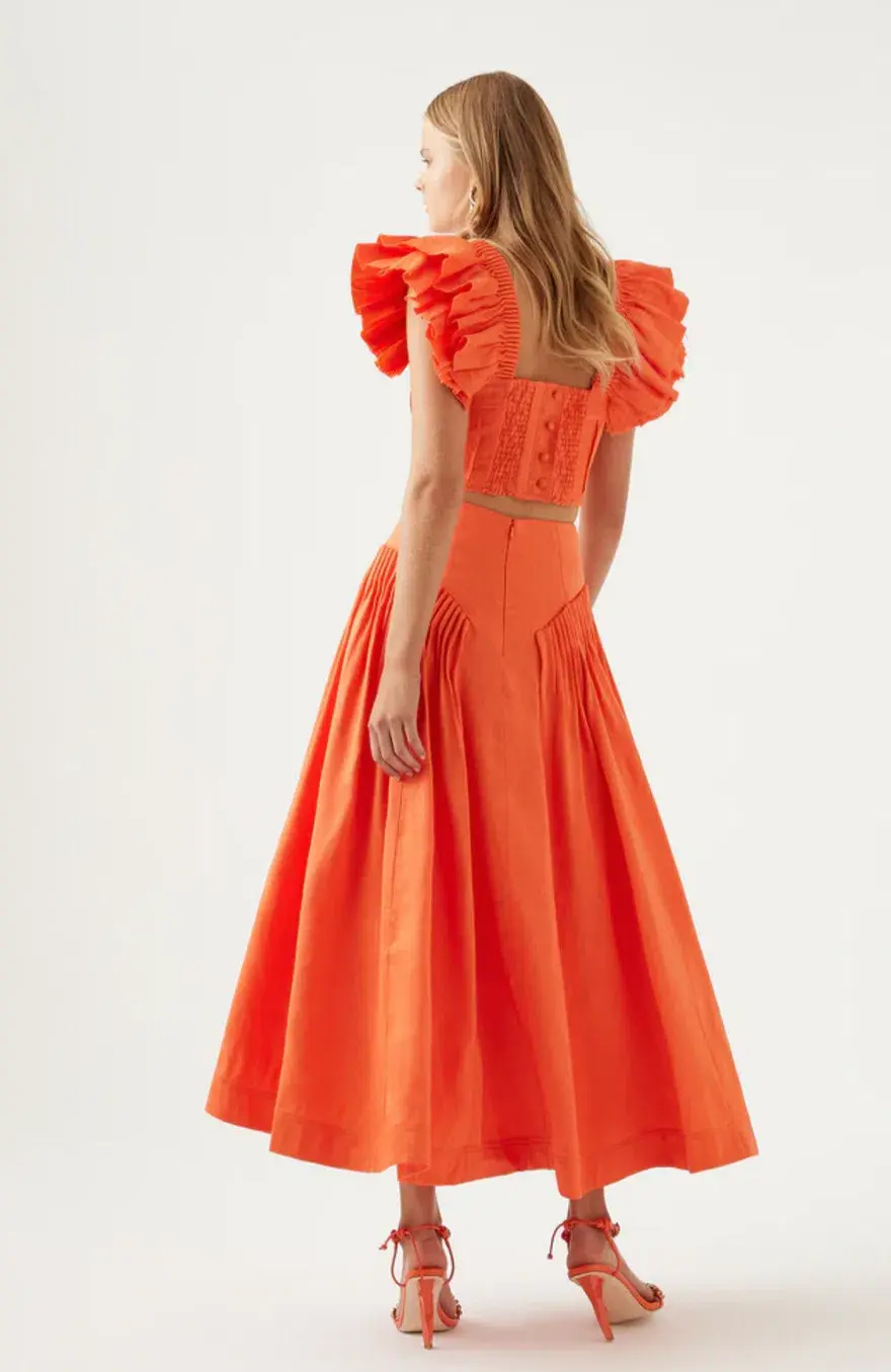 Aje Imagination Frill Top & Yves Midi Skirt in Orange Size 10 for rent on The Volte - main image