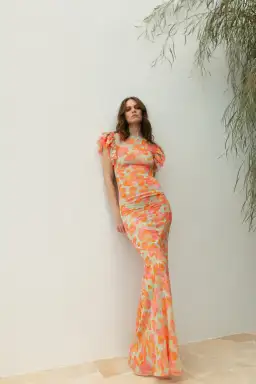 De La Vali Bougainvillea Maxi Dress Chiffon Sage Floral Size 6