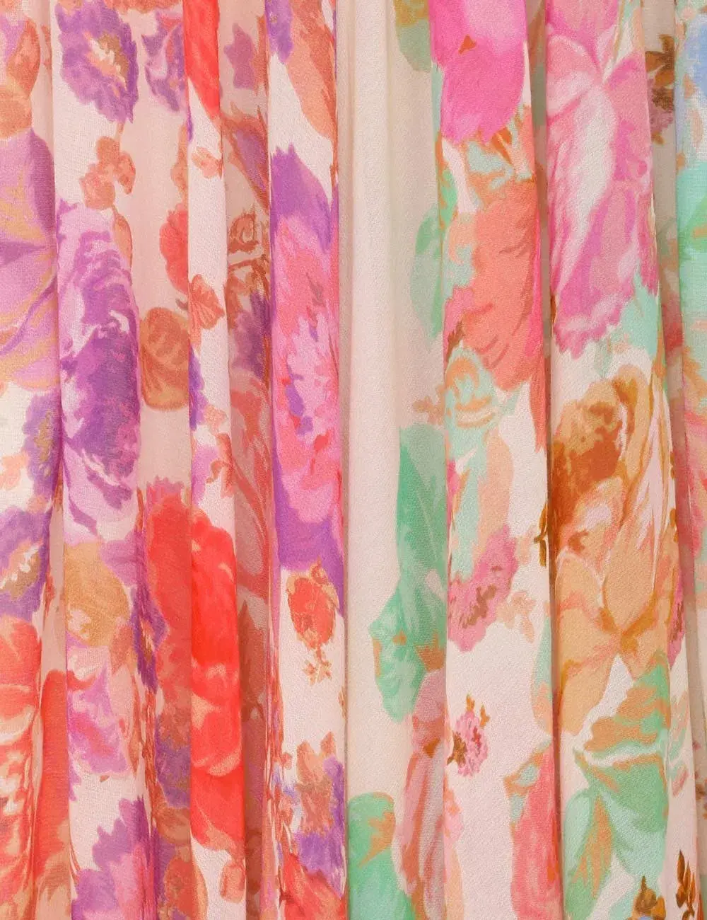 Zimmermann Raie Cut Out Ruffled Printed Silk-Chiffon Midi Dress Multi Floral Size 4/ AU 16 for rent on The Volte - main image