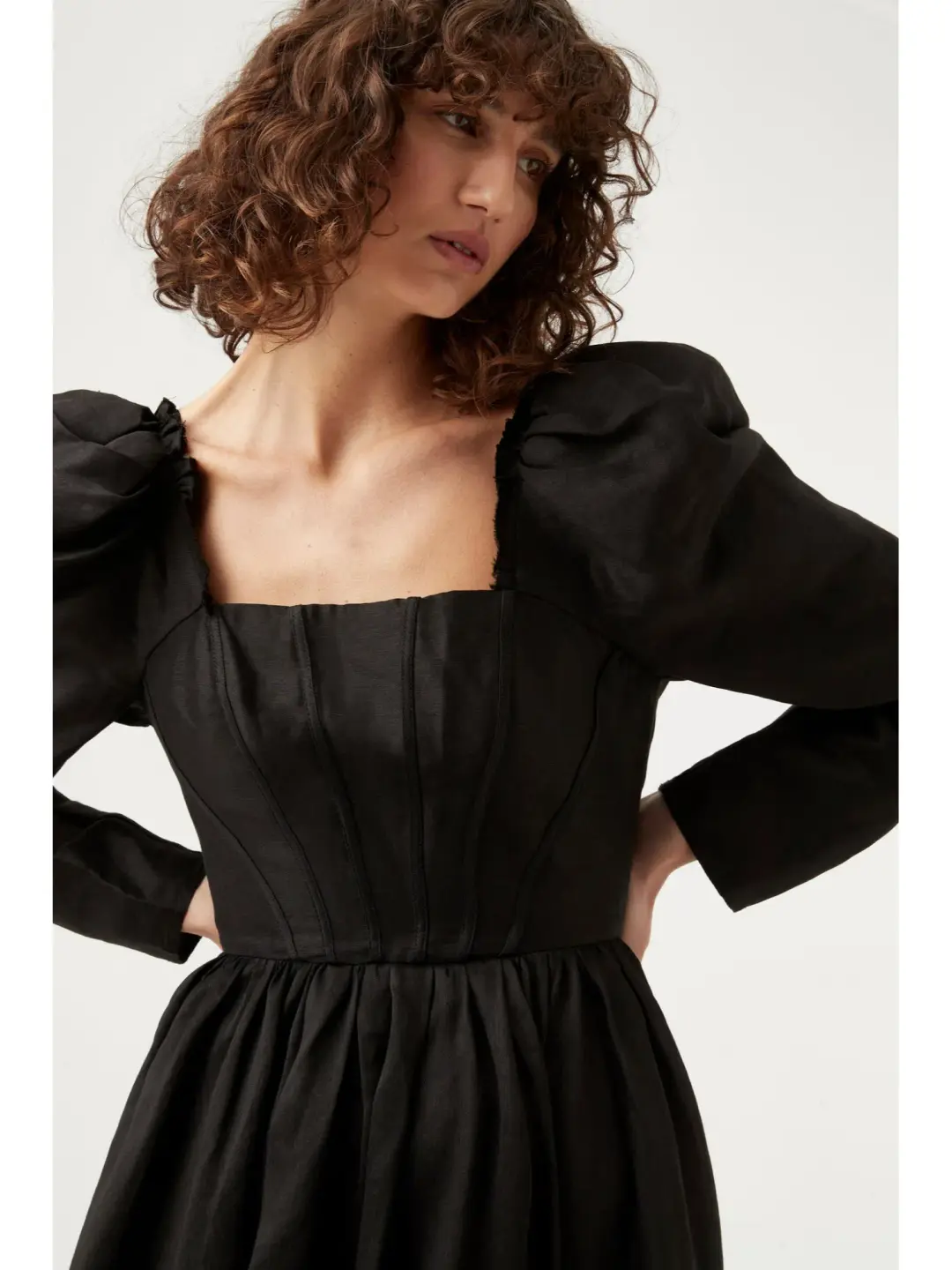 Aje Fleur Corset Long Sleeve Mini Dress in Black Size AU 8 for rent on The Volte - main image