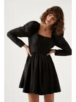 Aje Fleur Corset Long Sleeve Mini Dress in Black Size AU 8 for rent on The Volte - image 2