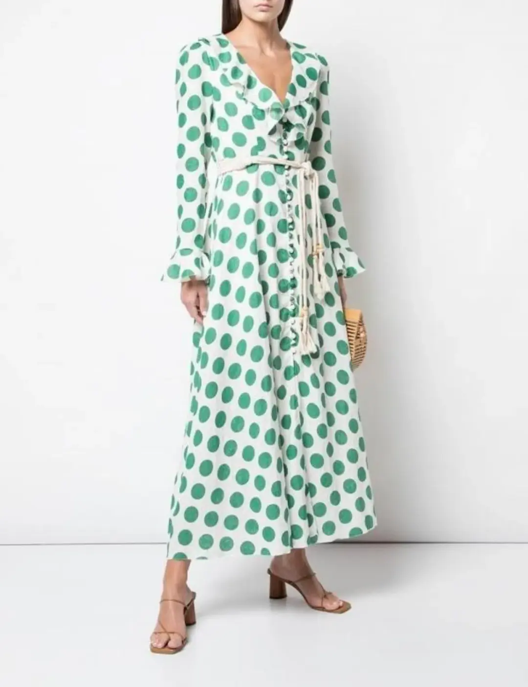 Zimmermann Amari Plunge Frill Long Dress Green Size 10 for rent on The Volte - main image