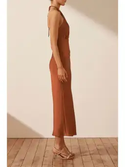 Shona Joy Luxe Cross Front Halter Midi Dress Mocha Size AU 12 for rent on The Volte - image 3