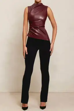House of CB Allegra Vegan Leather Asymmetric Top Wine Size S / AU 8 for rent on The Volte - image 4