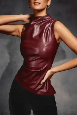 House of CB Allegra Vegan Leather Asymmetric Top Wine Size S / AU 8 for rent on The Volte - image 2