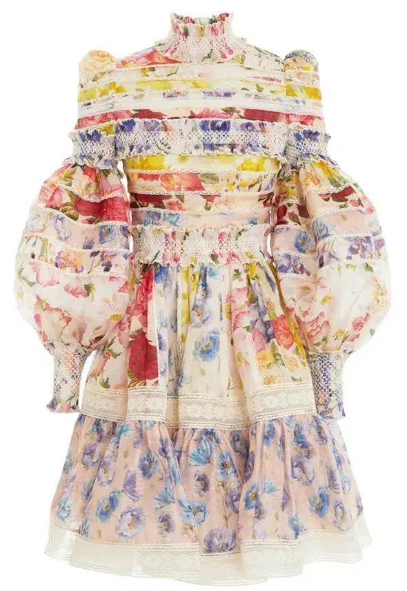 Zimmermann The Wonderland Smocked Mini Dress in Spliced Multi Floral Size 2 / AU 12 for rent on The Volte - main image