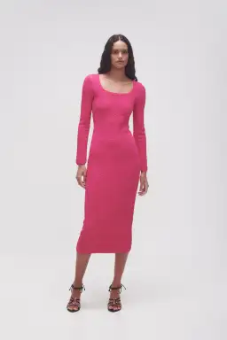 Aje Echo Bubble Body Midi Dress Hot Pink Size S / AU 8