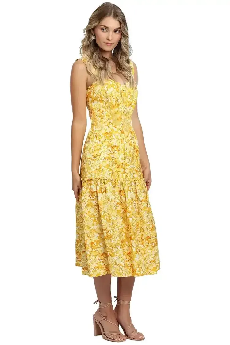 Rebecca Vallance Gialla Midi Dress in Yellow Size 10 for rent on The Volte - main image