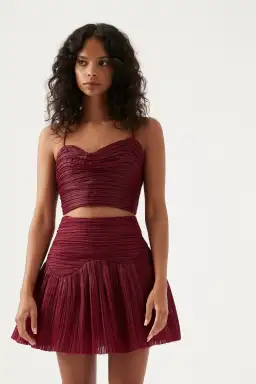 Aje Laurier Wave Cropped Top and Laurier Wave Mini Skirt Set Burgundy Size AU 8 & 10 for rent on The Volte - image 2