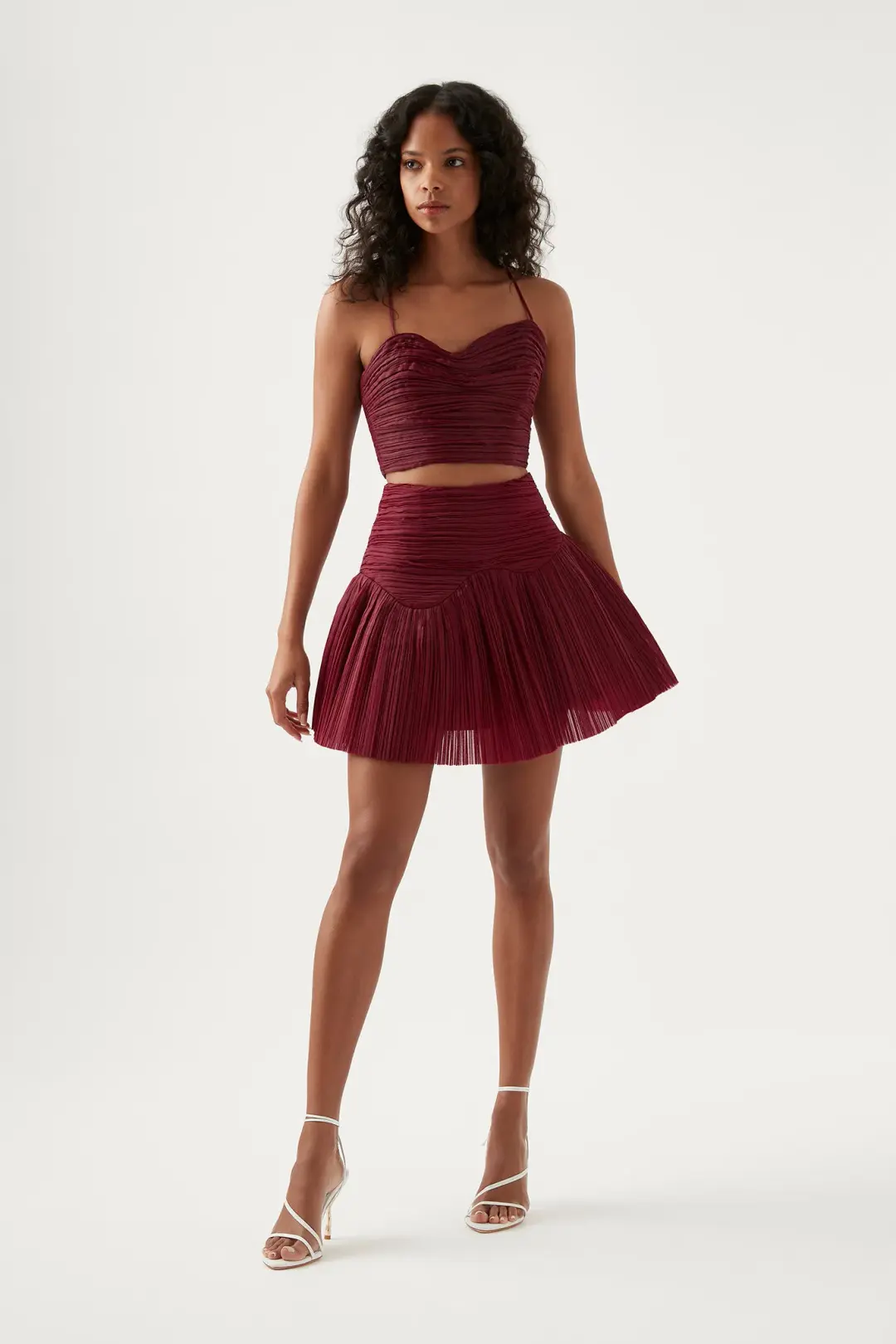 Aje Laurier Wave Cropped Top and Laurier Wave Mini Skirt Set Burgundy Size AU 8 & 10 for rent on The Volte - main image
