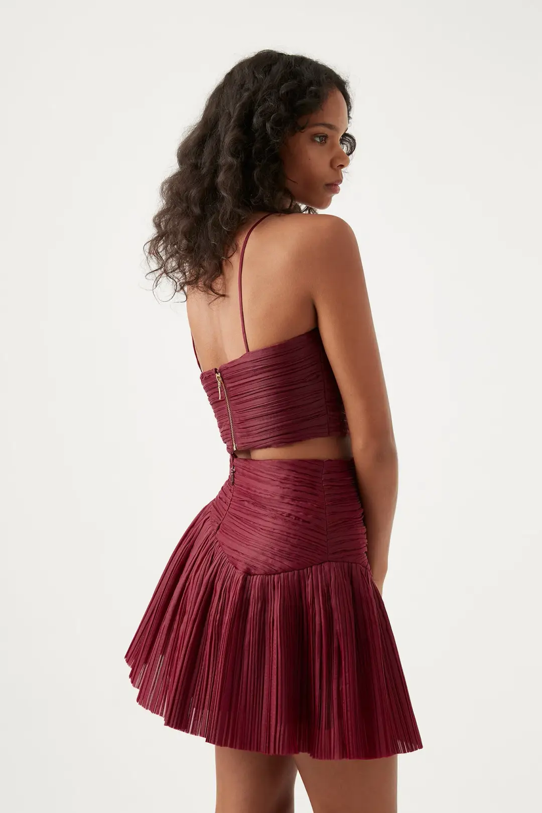 Aje Laurier Wave Cropped Top and Laurier Wave Mini Skirt Set Burgundy Size AU 8 & 10 for rent on The Volte - main image