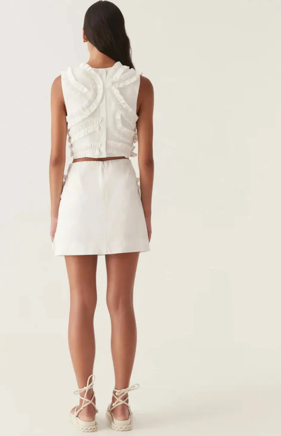 Aje Aurelia Frill Shell Top & Kendra Mini Skirt Set White Size 8 for rent on The Volte - main image