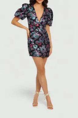 Rebecca Vallance Leila Puff Sleeve Dress Multi Size 14