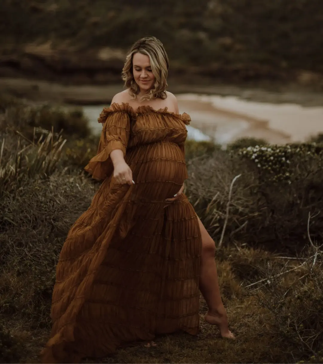 We Are Reclamation Chiffon Delight Gown in Caramel Size 16 for rent on The Volte - main image