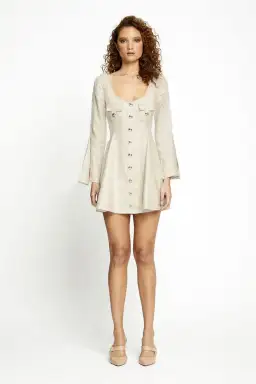 Alice McCall Lost Together Linen Bell Flared Sleeves Mini Dress in Oatmeal Size 10 for rent on The Volte - image 1