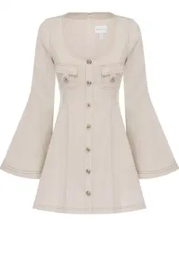 Alice McCall Lost Together Linen Bell Flared Sleeves Mini Dress in Oatmeal Size 10 for rent on The Volte - image 4